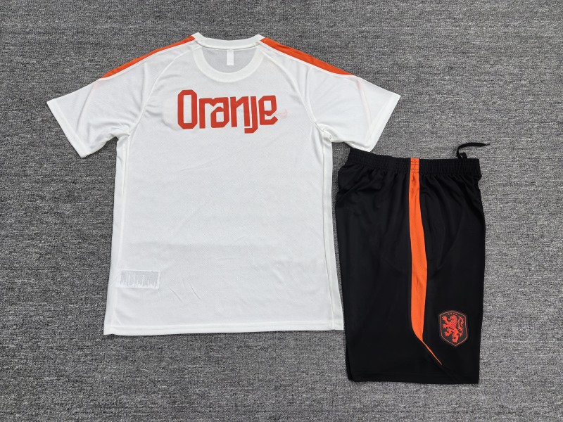 26/27 Kids Netherlands Home White Short Sleeve + Soccer Shorts