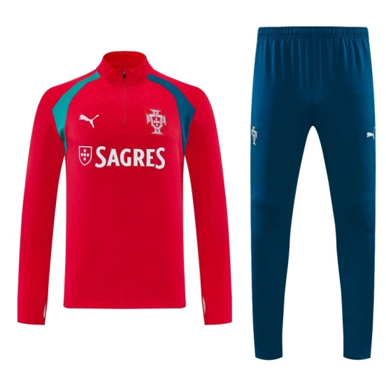 26/27 Portugal Red&Teal Half Zipper Jacket Tracksuit + Long Pants