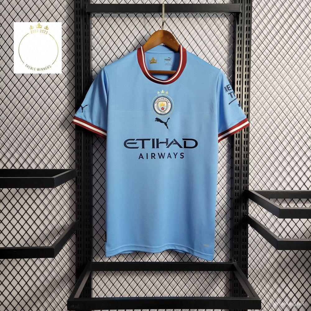 22/23 Manchester City Home Jersey With Treble Winners Patch