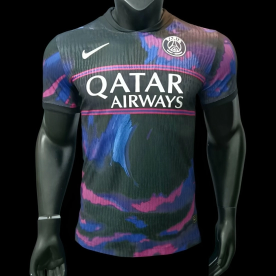 Player Version 25/26 Paris Saint-Germain Black with Blue-Pink Abstract Pattern Jersey