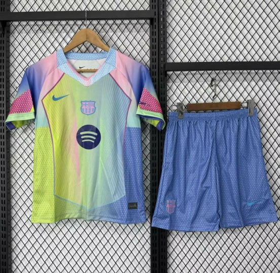 25/26 Kids Barcelona Rainbow Gradient with Multicolor Pattern Jersey