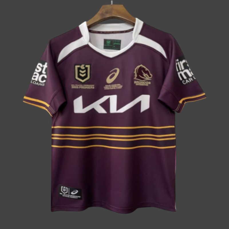 25/26 Brisbane Broncos  Maroon with Gold Stripes and 2025 Premiers Commemorative Champion Jersey