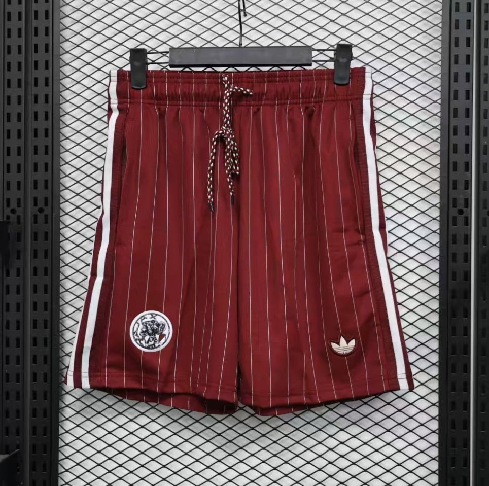 Player Version 25/26 Ajax Burgundy Red with White Side Stripes and Pinstripes Shorts